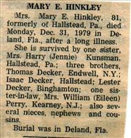 Hinkley, Mary E